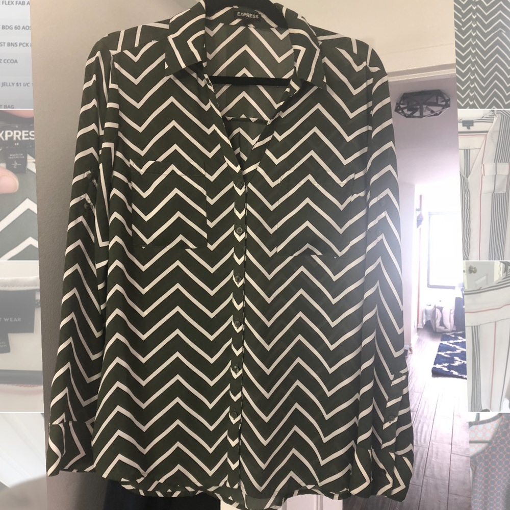 ❌SOLD❌ Chevron Green Express Blouse